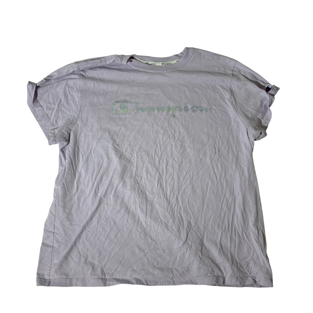 Champion Womens‎ 2XL Lavender Purple Holographic Logo Graphic T-Shirt GT18H
